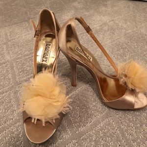 Badgley Mischka Kiwi satin nude heels - beautiful!